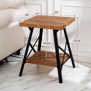 2-Tier Solid Wood End Table with Storage Shelf
