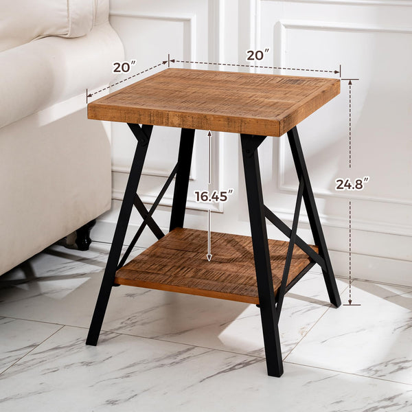 2-Tier Solid Wood End Table with Storage Shelf