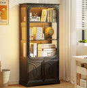 Glass Door Display Cabinet with LED Lights, 5-Tier Bookcase, 69 in Tall