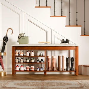 Entryway Shoe Bench with Flip-Top Storage, Cushion & Adjustable Shelves