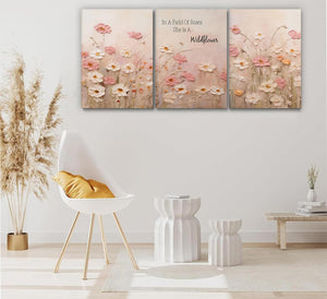 Pink Wildflower Canvas Wall Art Set of 3