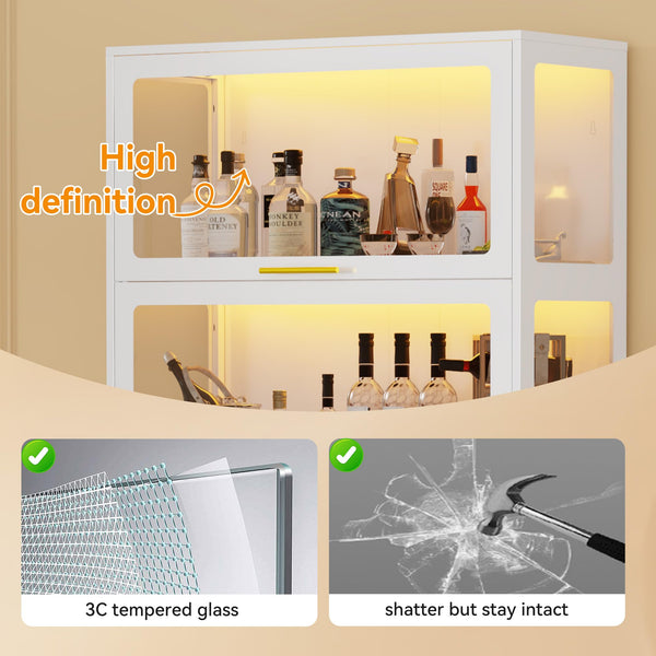 65" Tall Glass Display Cabinet with RGB LED Lights, 4-Tier Metal Curio Cabinet