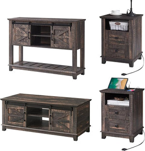 Farmhouse 4-Piece Living Room Furniture Set with Console, End Tables & Coffee Table