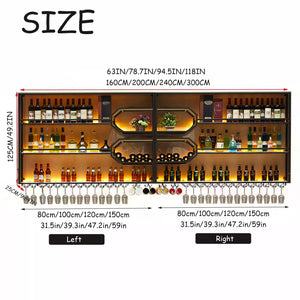 Wall Mounted Wine Rack with LED Light – 4-Tier Floating Bar Shelf