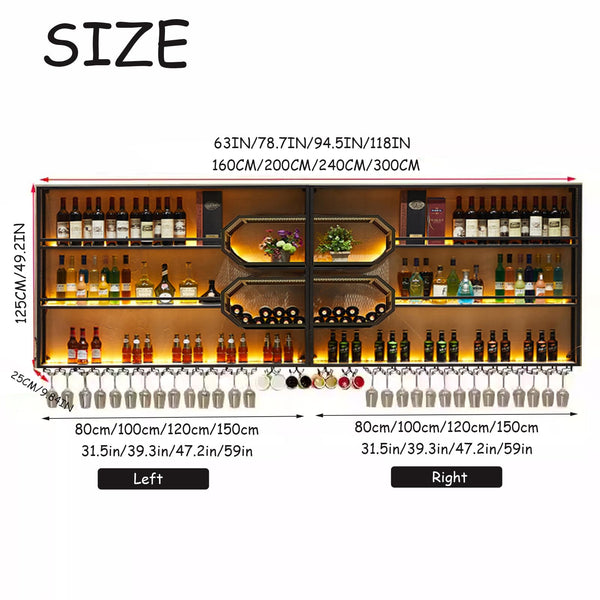 Wall Mounted Wine Rack with LED Light – 4-Tier Floating Bar Shelf