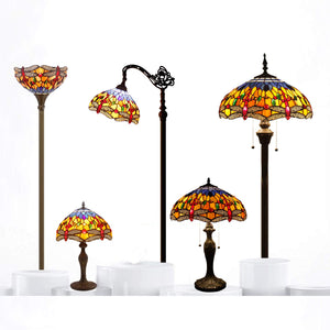 Tiffany Style Stained Glass Dragonfly Table Lamp