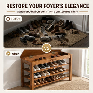 Lift-Top Storage Bench with 3-Tier Shoe Rack