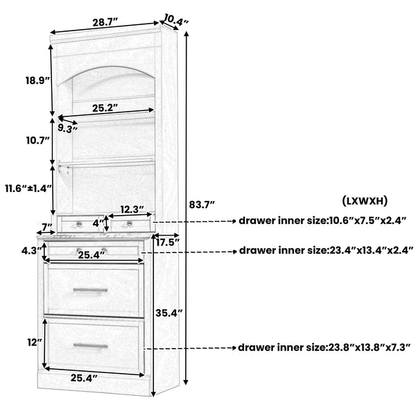 Freestanding Kitchen Hutch with Faux Marble Top, Set of 2