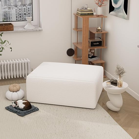 Oversized Corduroy Cloud Ottoman – Rectangle Pouf with 28D Foam