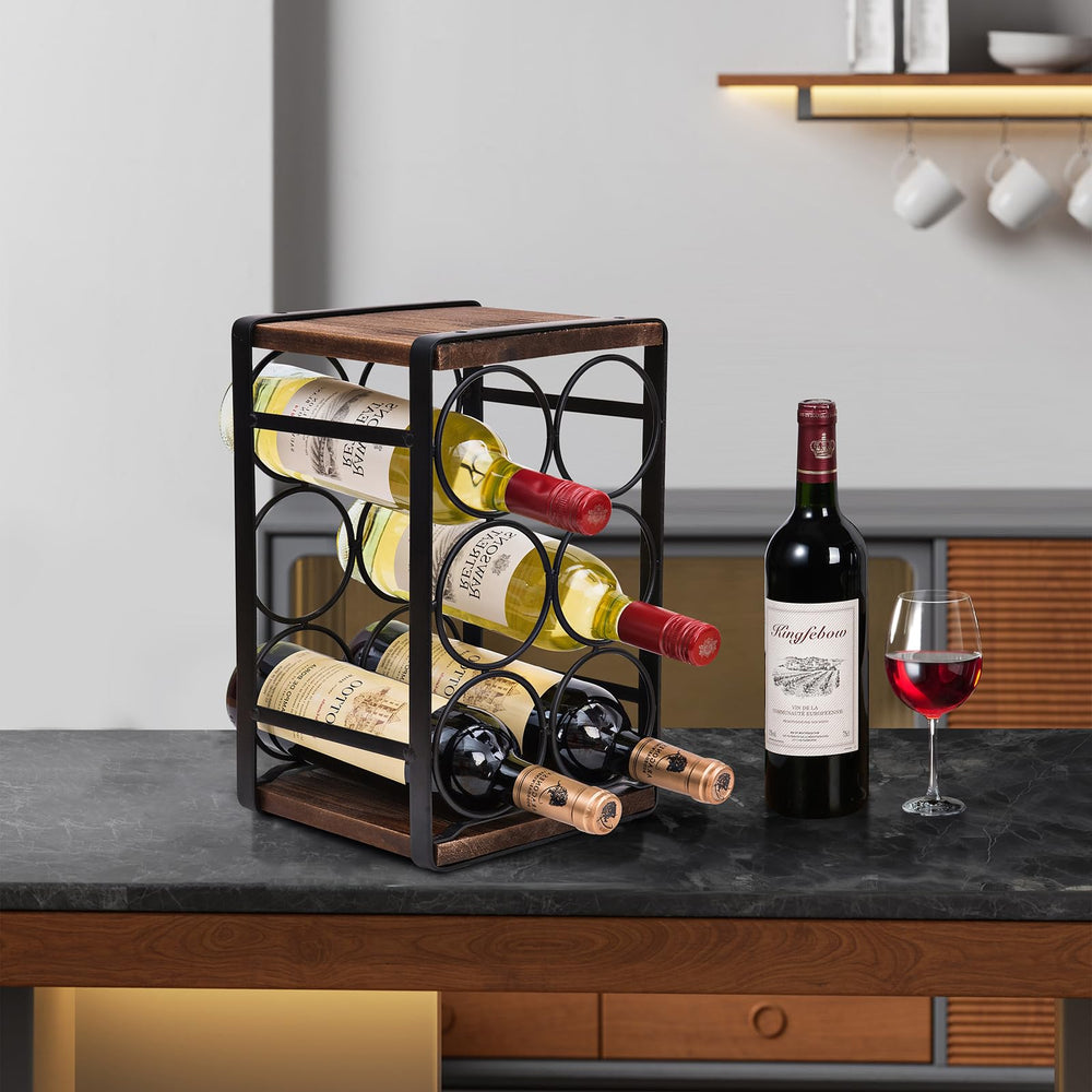 Countertop Wine Rack 6 Bottle Metal Wood