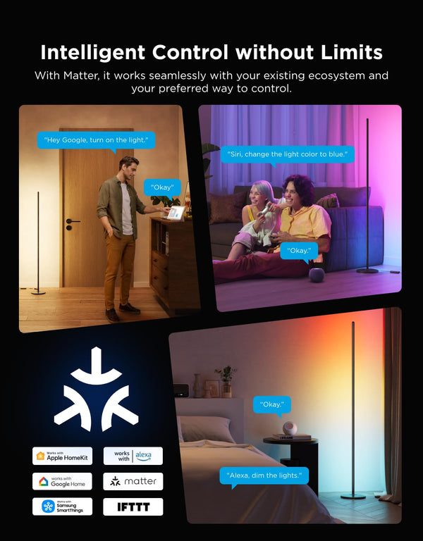 RGBIC Smart LED Floor Lamp with Music Sync, 1000lm
