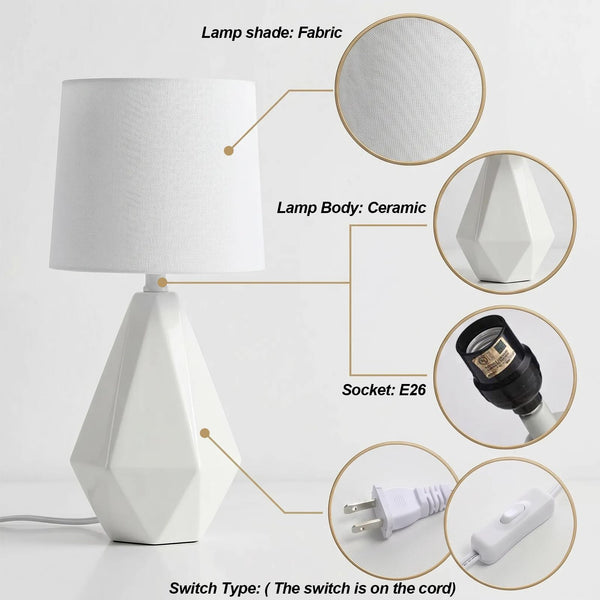 Modern Small Ceramic Table Lamp with White Fabric Shade