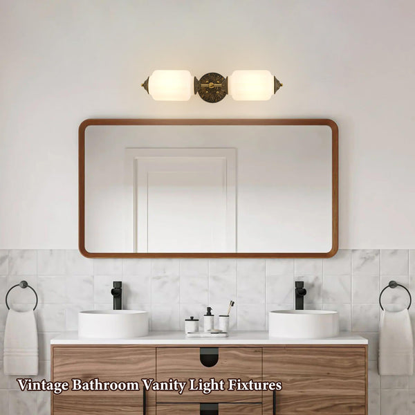 Vintage Milk Glass Bathroom Vanity Wall Sconce – Dimmable, Vertical or Horizontal Mount