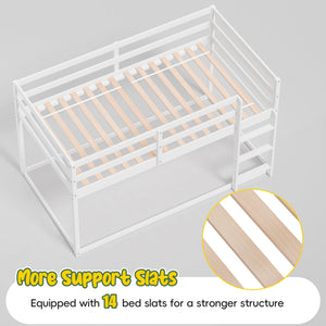 Twin Over Twin Low Bunk Bed with Full Guardrails
