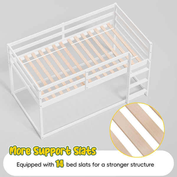 Twin Over Twin Low Bunk Bed with Full Guardrails
