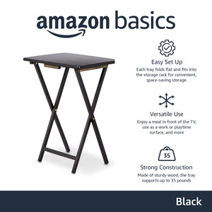 Portable Foldable TV Tray Table Set with Storage Rack – 4-Pack