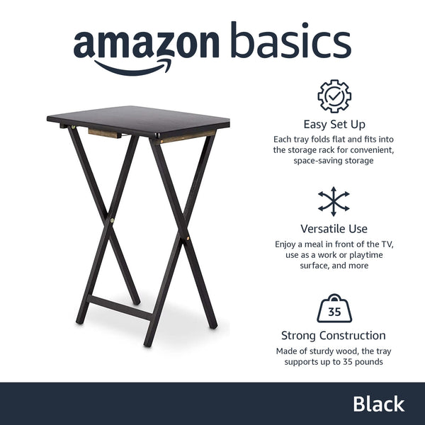 Portable Foldable TV Tray Table Set with Storage Rack – 4-Pack