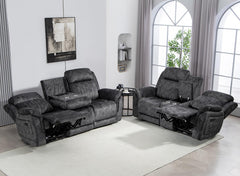 Power Reclining Sofa & Loveseat Set with USB Port, Console & Cup Holders