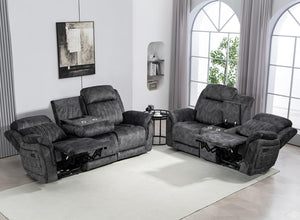 Power Reclining Sofa & Loveseat Set with USB Port, Console & Cup Holders