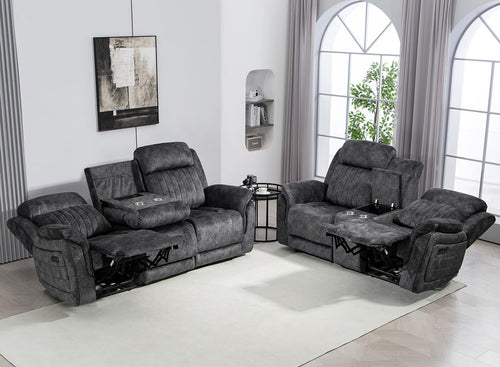 Power Reclining Sofa & Loveseat Set with USB Port, Console & Cup Holders