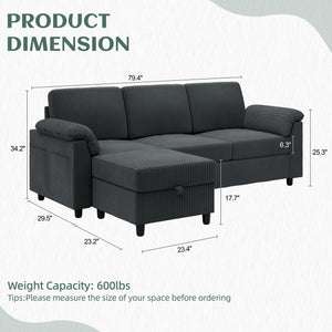 Convertible Sectional Sofa with Ottoman & Removable Pillows