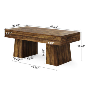 Farmhouse Coffee Table, 47 Inch Rectangular Wood Accent Table