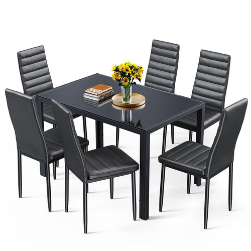 7-Piece Tempered Glass Dining Table Set for 6