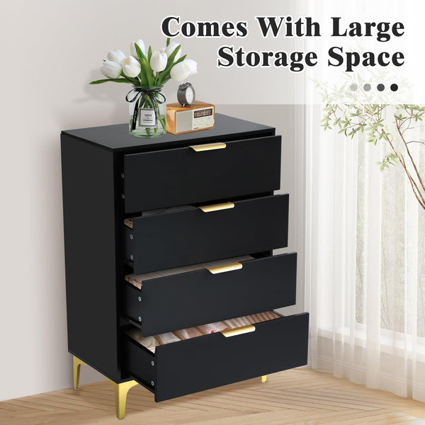 4-Drawer Bedroom Dresser with Gold Metal Handles