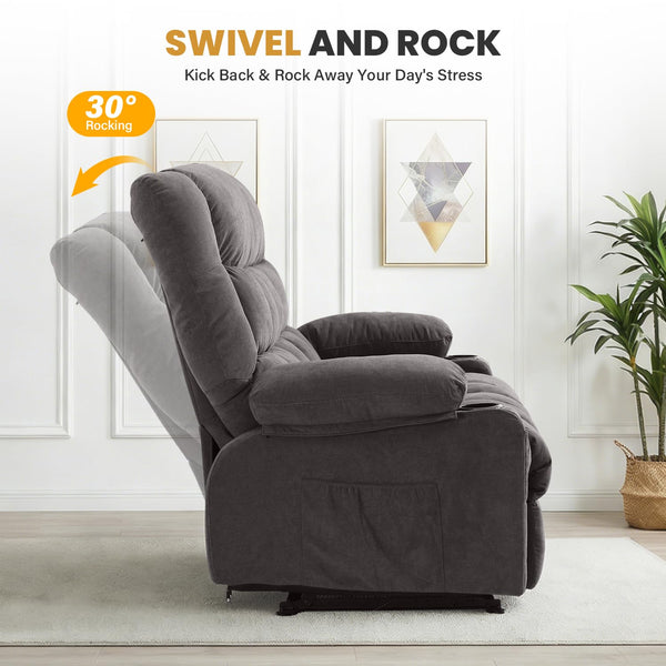 Fabric Reclining Sofa Set with Cup Holders & Side Pocket
