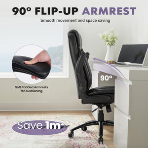 Ergonomic PU Leather Office Chair with Flip-Up Armrests
