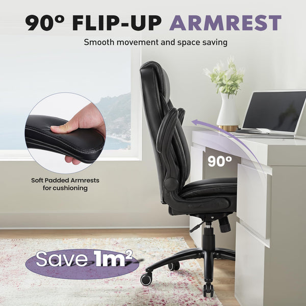 Ergonomic PU Leather Office Chair with Flip-Up Armrests