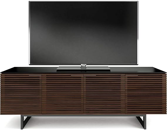 79.25" TV Stand with Louvered Doors, Soundbar Shelf & Cable Management