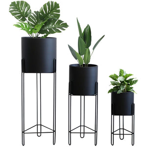 Set of 3 Tall Metal Planters with Stands