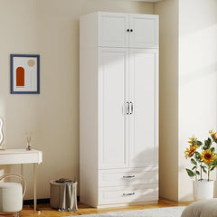 Extra Tall Wardrobe Closet with Drawers & Top Cabinet