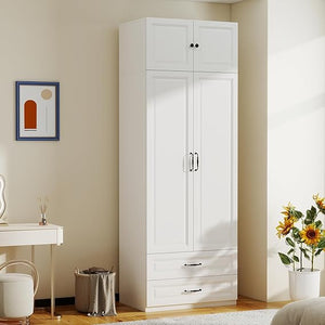 Extra Tall Wardrobe Closet with Drawers & Top Cabinet
