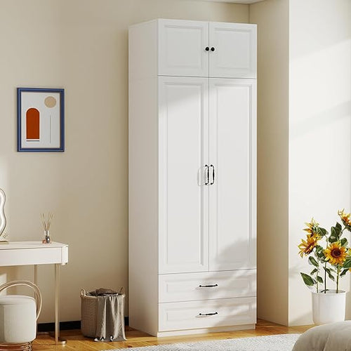 Extra Tall Wardrobe Closet with Drawers & Top Cabinet