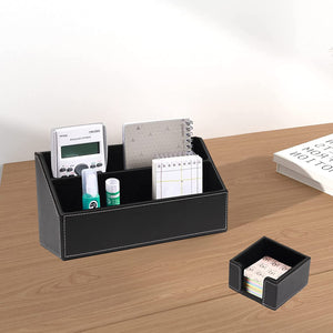 6-Piece PU Leather Desk Organizer Set with Writing Pad and File Tray