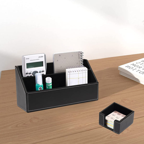 6-Piece PU Leather Desk Organizer Set with Writing Pad and File Tray