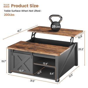 Lift Top Coffee Table with Hidden Storage and Adjustable Shelves