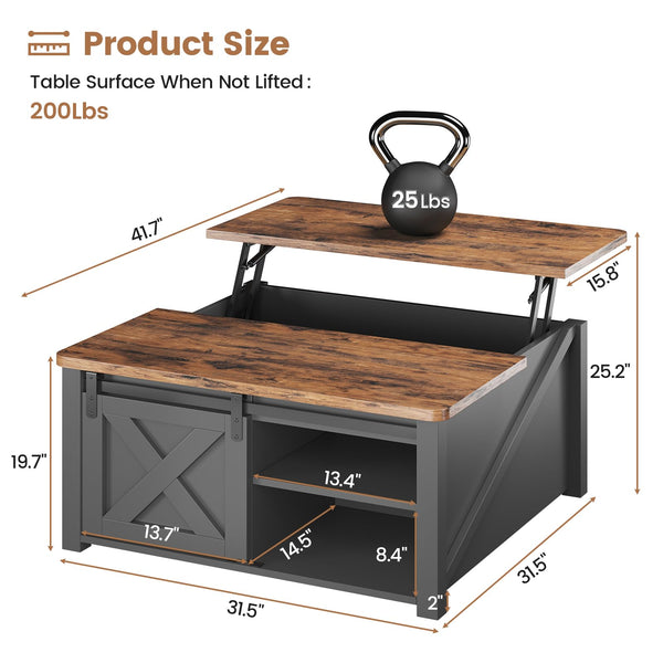 Lift Top Coffee Table with Hidden Storage and Adjustable Shelves