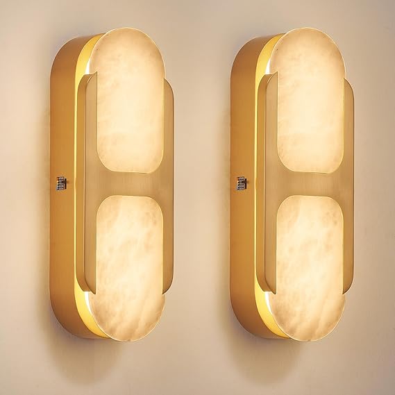 Alabaster Wall Sconce Dimmable LED – Gold Marble Indoor Wall Light