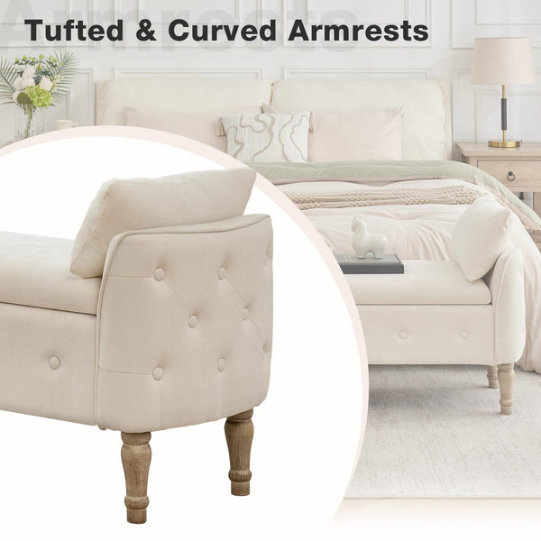 67" King Size Storage Bench with Hidden Storage & Wood Legs