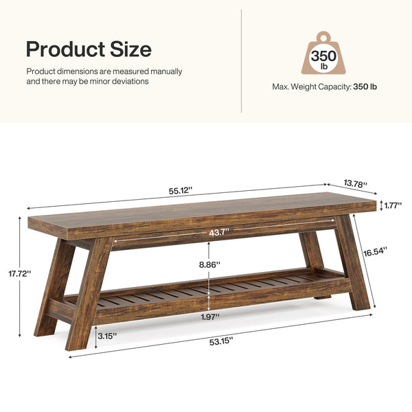 55" Wood Entryway Bench with Shoe Storage & Open Shelves