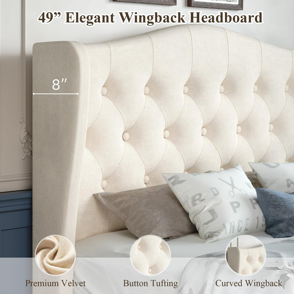 Queen Velvet Wingback Bed Frame with Tufted Headboard