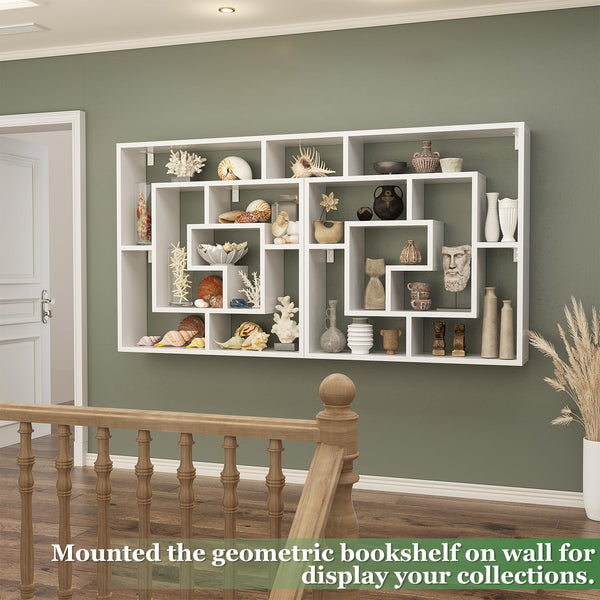 8-Shelf Geometric Bookcase – Freestanding & Wall Mount
