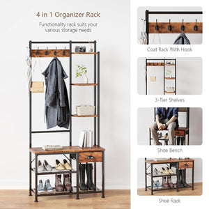 4-in-1 Entryway Hall Tree with Bench, Coat Rack & Shoe Storage