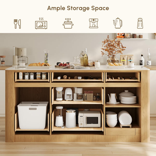 Kitchen Island with Sintered Stone Top and Wood Storage Cabinet