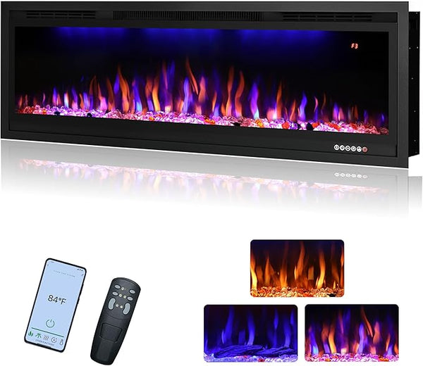 WiFi Electric Fireplace Insert – Wall Mounted & Recessed Linear Heater