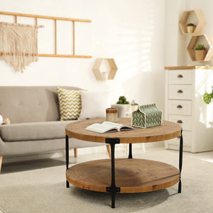 Round 2-Tier Wood Coffee Table | 29.1" Boho Farmhouse