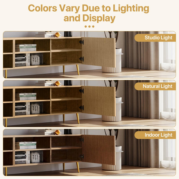86-Inch TV Stand with Fluted Doors & Adjustable Shelves